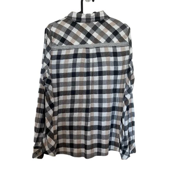 Hailee C Black Tan White Plaid Long Sleeve Buttondown Shirt Size Large - Picture 7 of 9